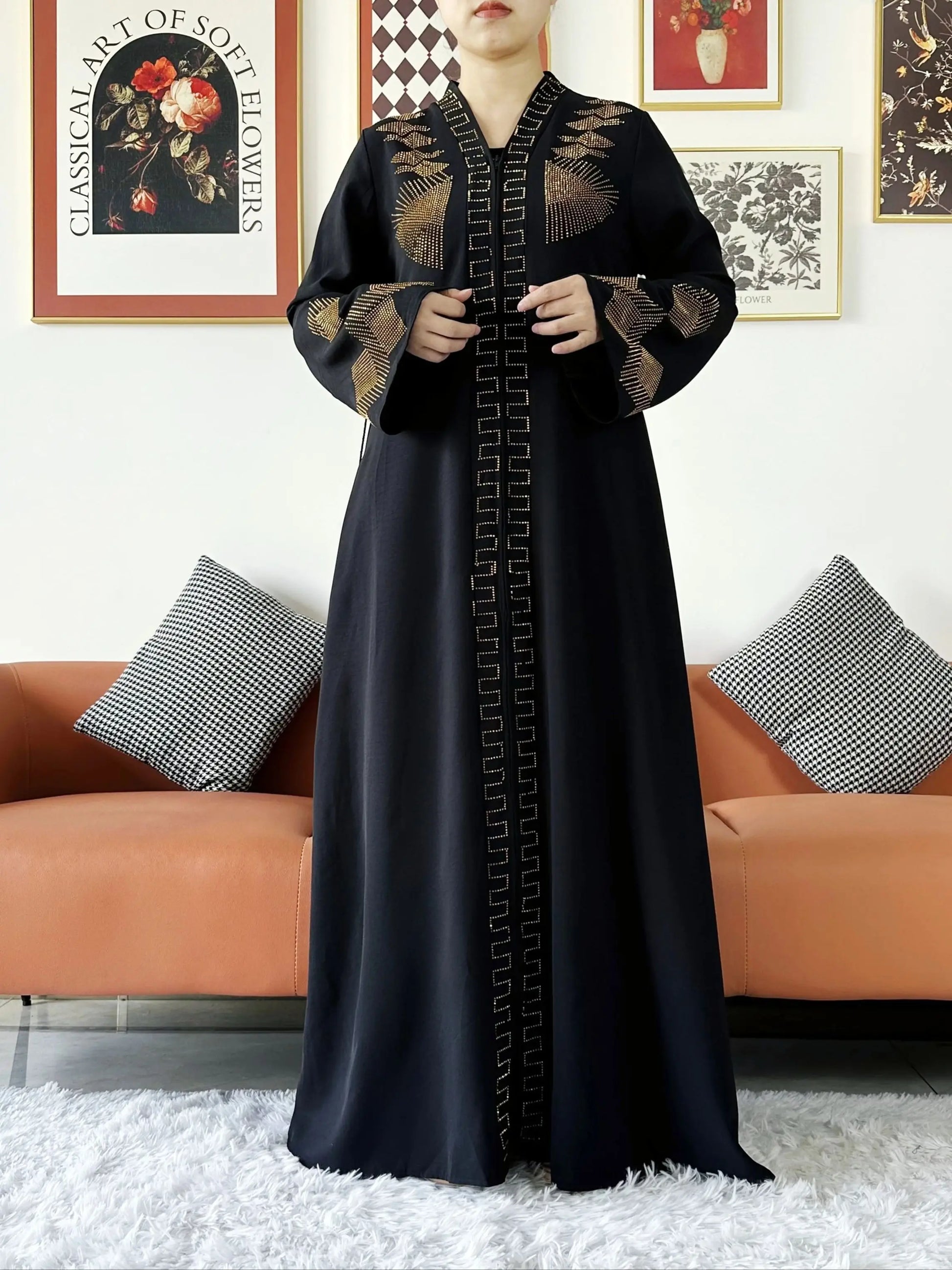 Elegant Chiffon Open Abaya with Zipper | Modest Muslim Women's Dress - FitZone360