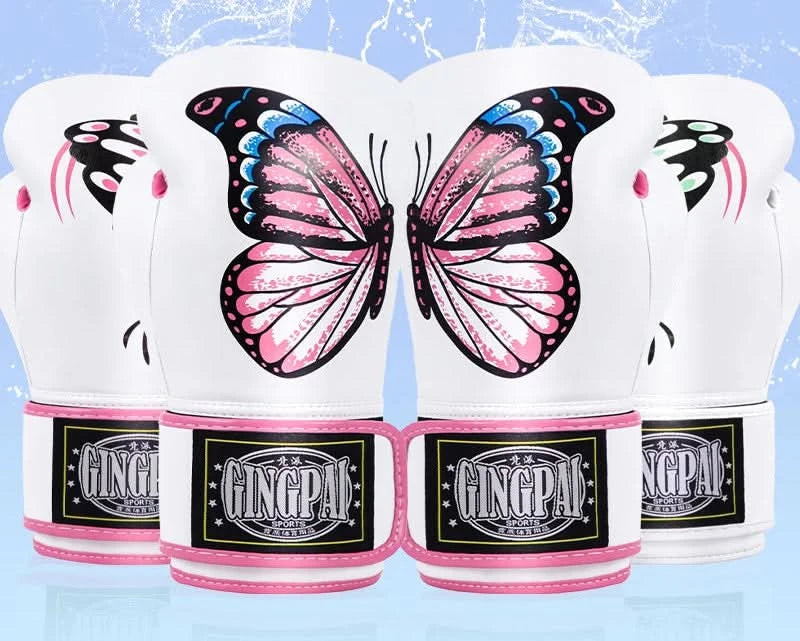 Beautiful Pink & White Butterfly Boxing Gloves | Best Quality-Premium Muay Thai, Kickboxing Gloves - FitZone360