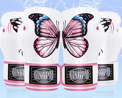Pink & White Butterfly Boxing Gloves | Premium Muay Thai, Kickboxing & Boxing Gloves - FitZone360