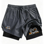 Gray and black shorts with Rival Boxing Gear logo on a white background
