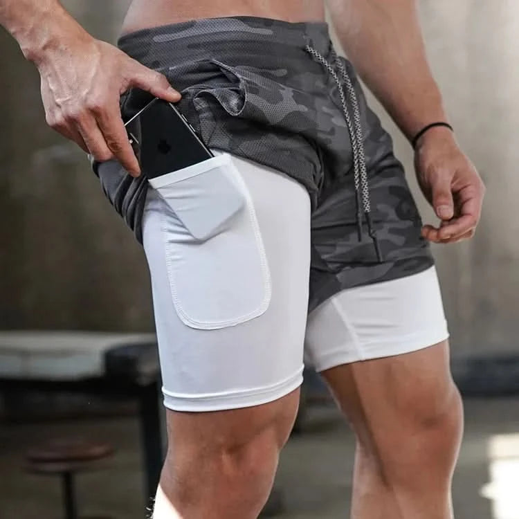 Men's 2-in-1 Camo Gym Running Shorts | Quick Dry, Summer Workout Activewear - FitZone360