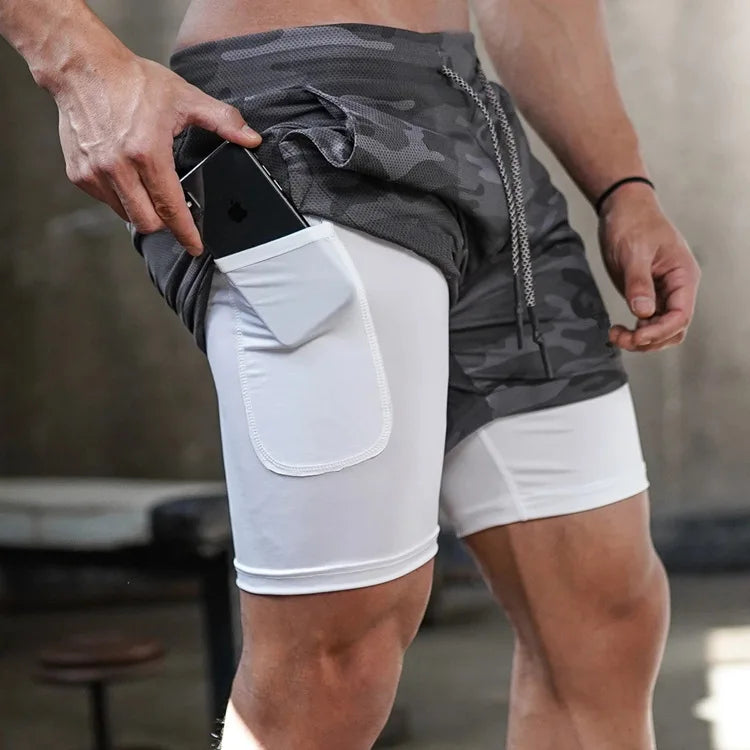 Men's 2-in-1 Camo Gym Running Shorts – Quick Dry, Summer Workout Activewear - FitZone360