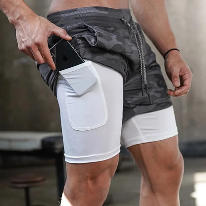 Men's 2-in-1 Camo Gym Running Shorts – Quick Dry, Summer Workout Activewear - FitZone360