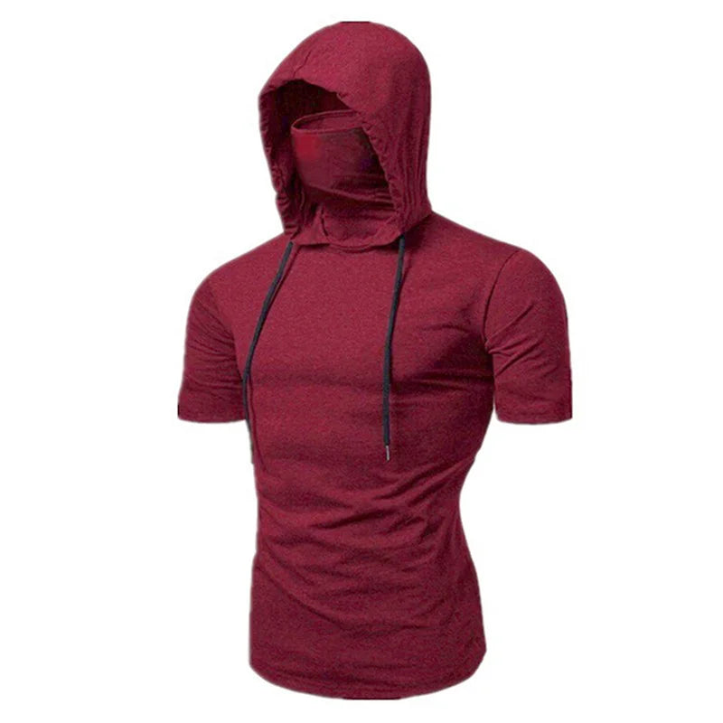 Men’s Gym Hoodie with Mask | Short Sleeve Workout Top - FitZone360