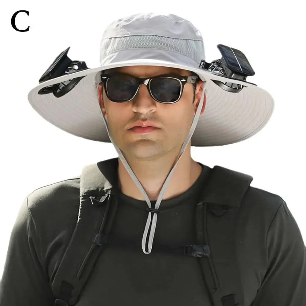 Solar Fan Hat for Camping, Fishing & Hiking | UV Protection Cap - FitZone360