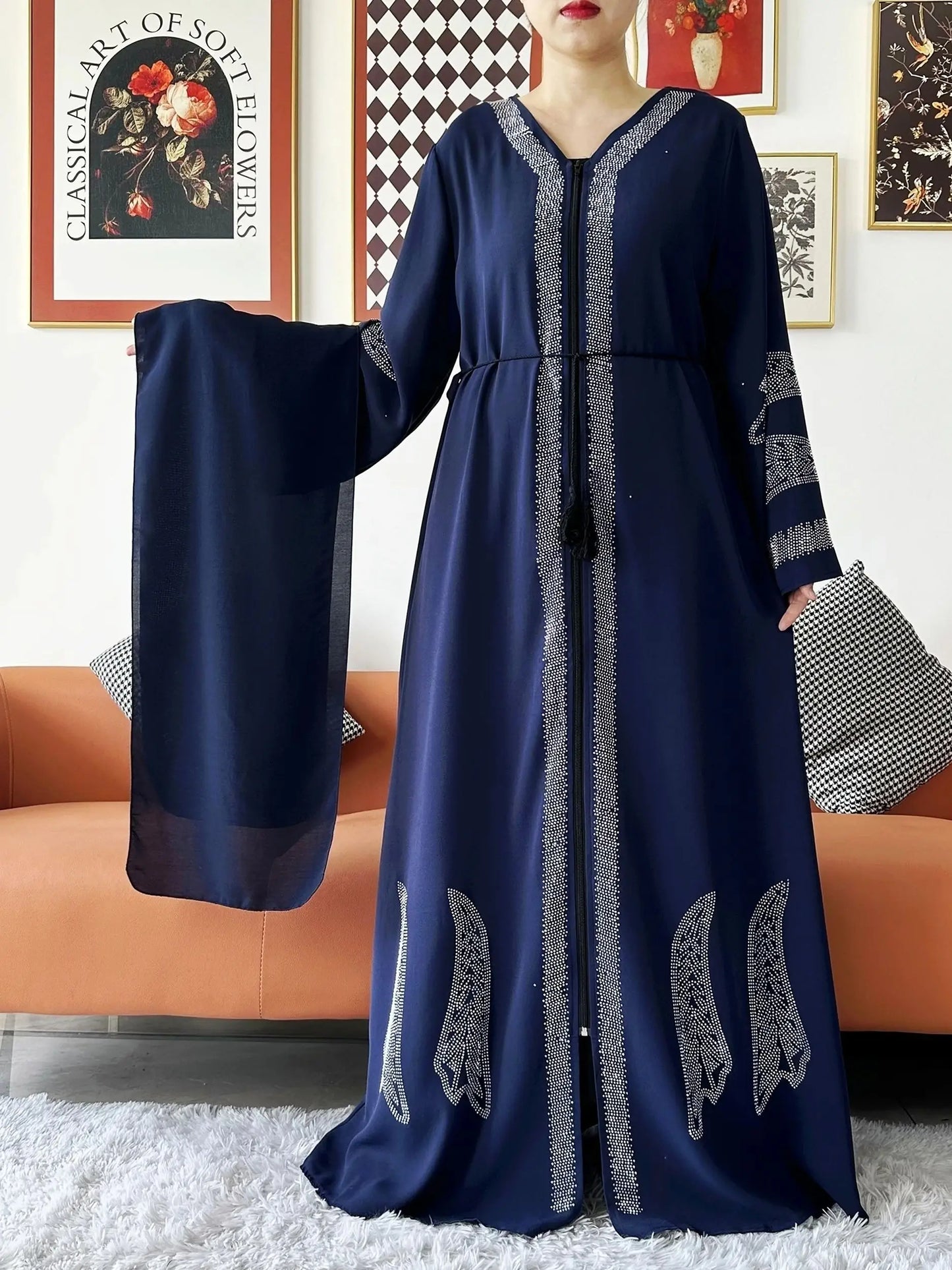 Elegant Chiffon Open Abaya with Zipper | Modest Muslim Women's Dress