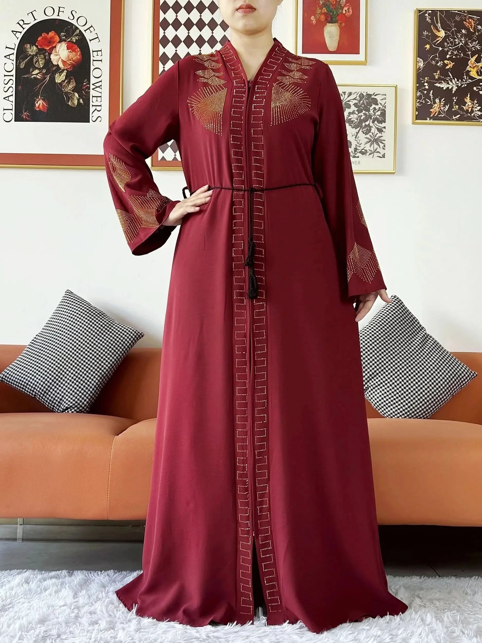 Elegant Chiffon Open Abaya with Zipper | Modest Muslim Women's Dress - FitZone360