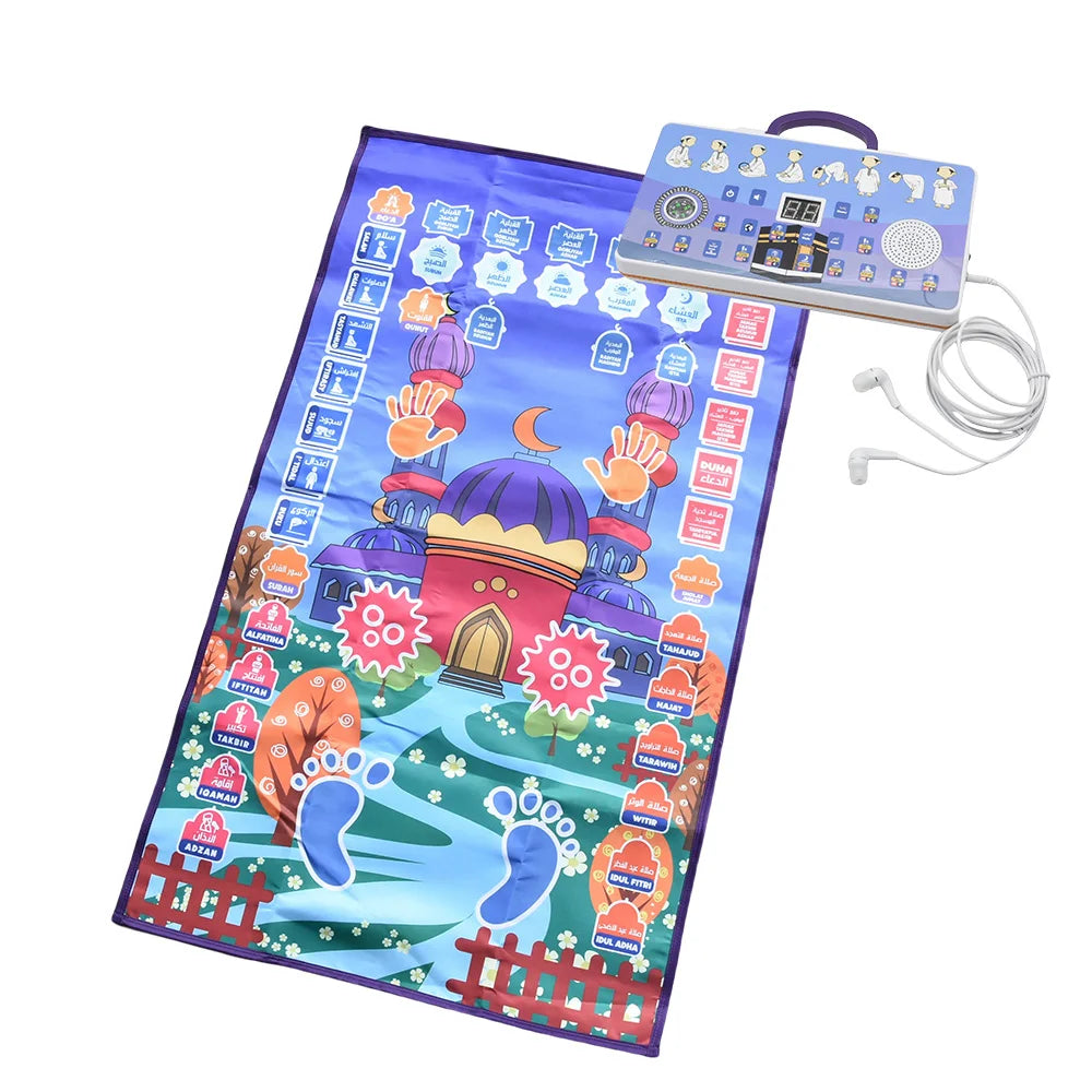 Interactive Talking Prayer Mat for Kids | Educational Muslim Salah Rug with Compass | Islamic Electronic Worship Gift - FitZone360
