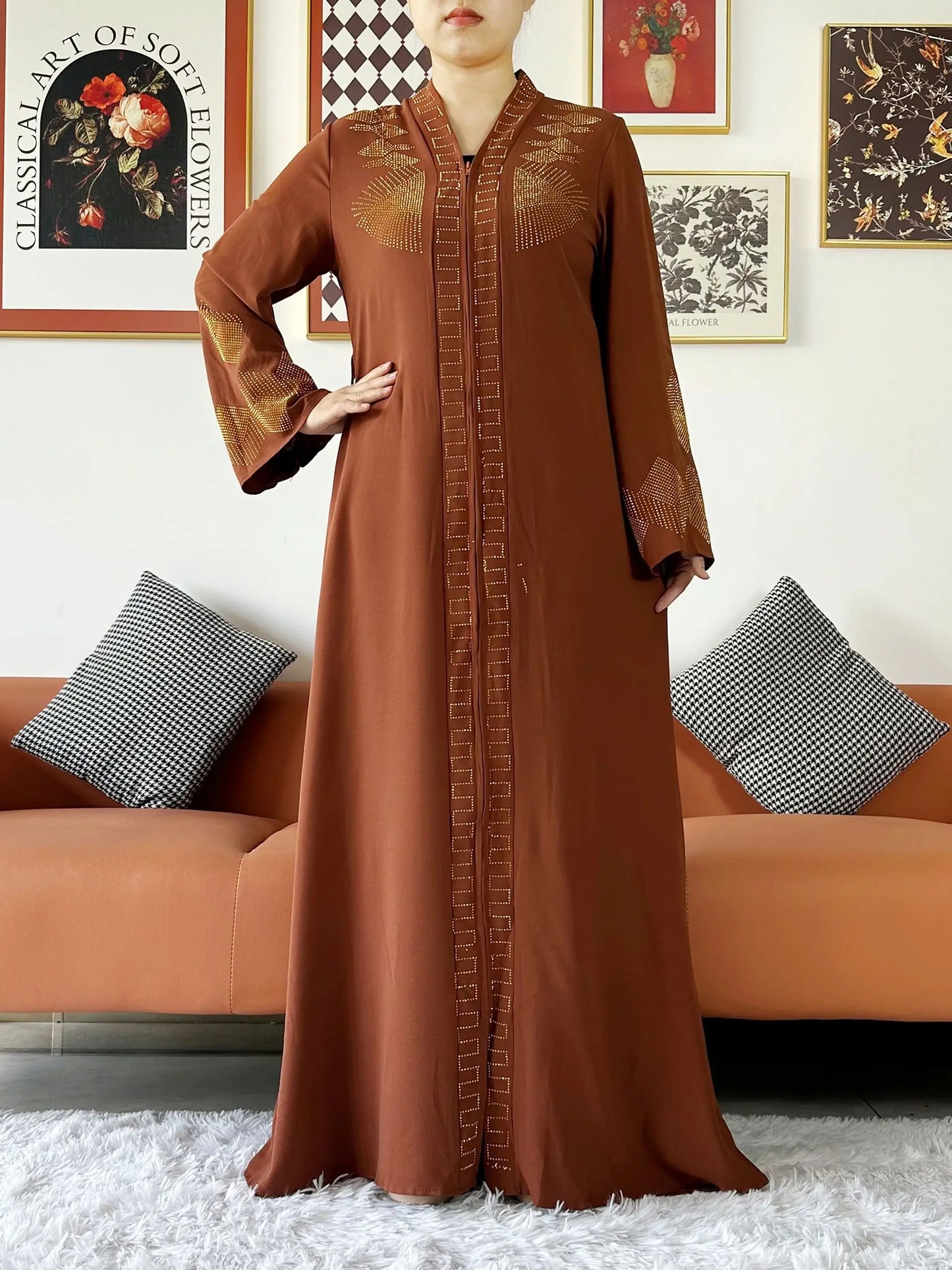 Elegant Chiffon Open Abaya with Zipper | Modest Muslim Women's Dress - FitZone360