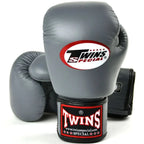 Gray boxing gloves with Twins Special logo on a white background