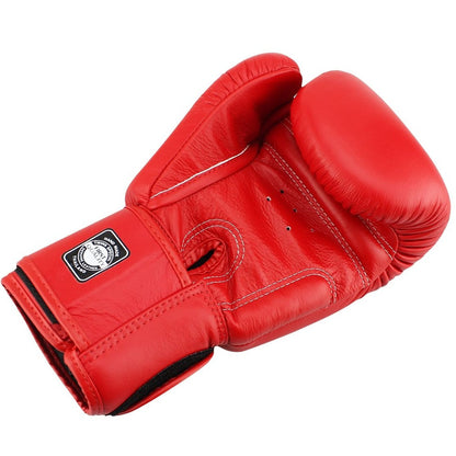 Red boxing glove with a brand logo on a white background