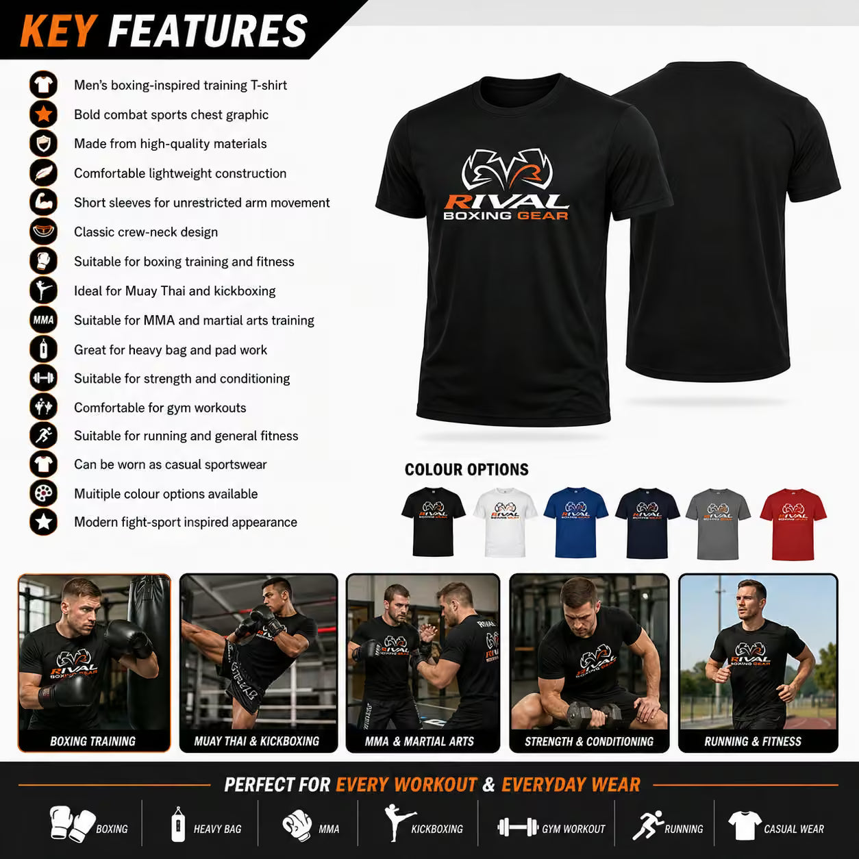 Rival Boxing Style Men’s Training T-Shirt – Combat Sports Gym Tee