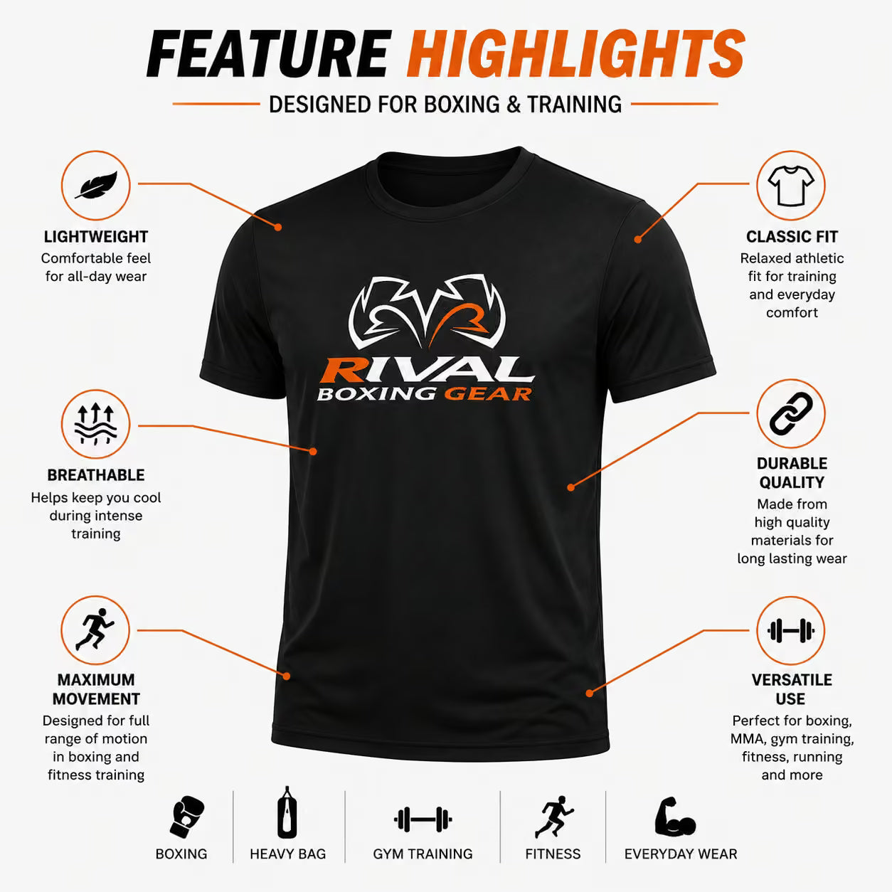 Rival Boxing Style Men’s Training T-Shirt – Combat Sports Gym Tee