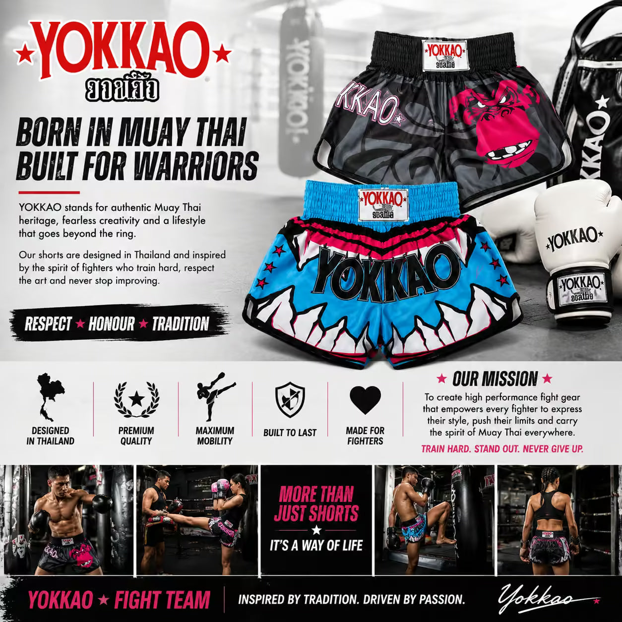 YOKKAO Design Muay Thai Boxing Shorts | Thai Kickboxing K1 Training Fight Shorts