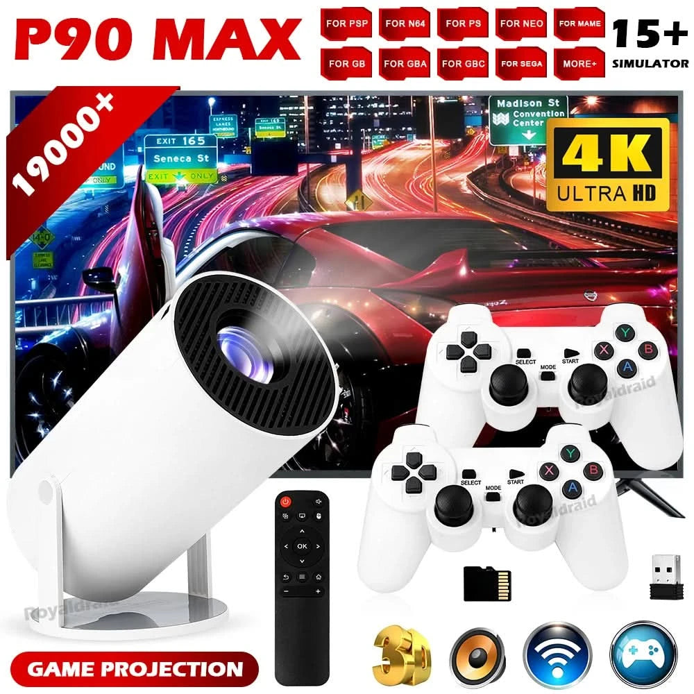 Android 11 P90 MAX Gaming Projector | 19,000+ Retro GAMES | TF Card Support | Wireless Gamepad | Dual WiFi | Portable Home Theater System - FitZone360
