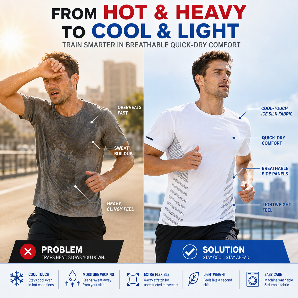Men's Ice Silk Running T-Shirt | Quick-Dry, Breathable & Reflective Design