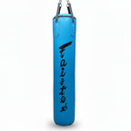 Yellow punching bag with 'Fairtex' branding on a white background