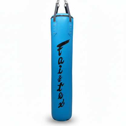 Yellow punching bag with 'Fairtex' branding on a white background