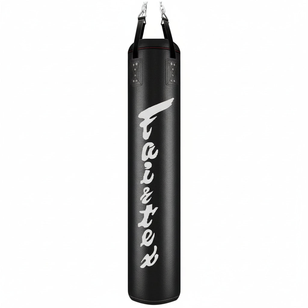 Black punching bag with 'Faitek' branding on a white background