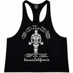 Black tank top with Gold's Gym logo on a white background
