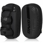 Kicking pads with red and black branding on a white background