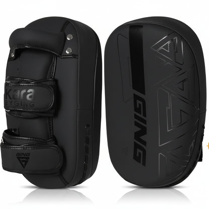 Kicking pads with red and black branding on a white background