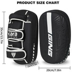 Black Kara by GING martial arts gear with measurements on a white background