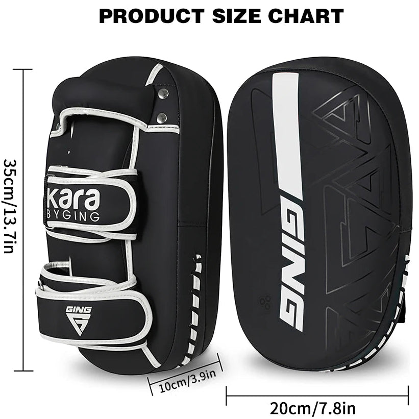 Black Kara by GING martial arts gear with measurements on a white background