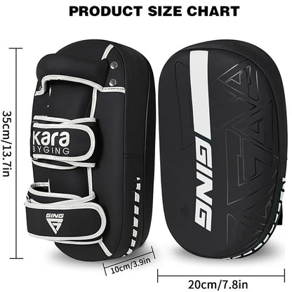 Black Kara by GING martial arts gear with measurements on a white background