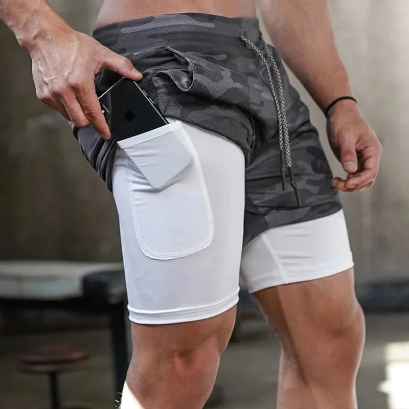 Men's 2-in-1 Camo Gym Running Shorts | Quick Dry, Summer Workout Activewear - FitZone360