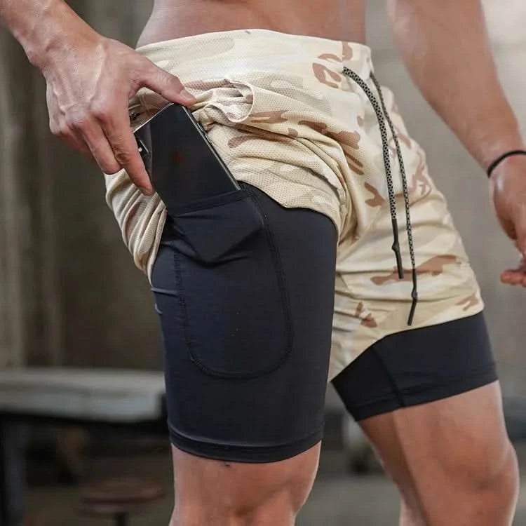 Men's 2-in-1 Camo Gym Running Shorts | Quick Dry, Summer Workout Activewear - FitZone360