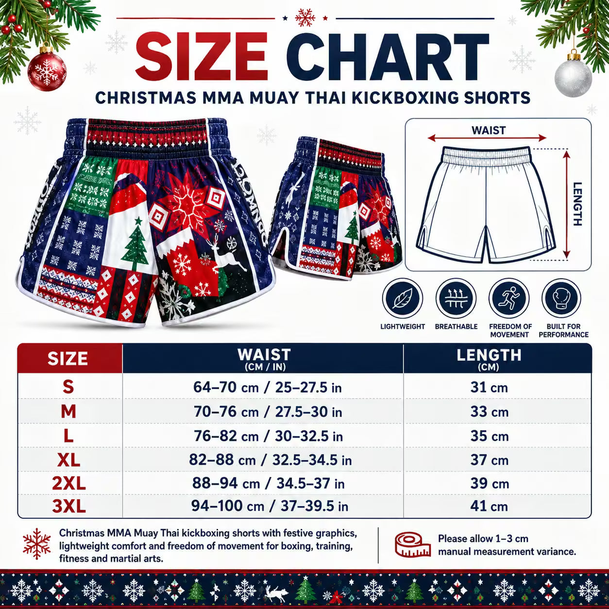 Christmas Style MMA Muay Thai Kickboxing Shorts