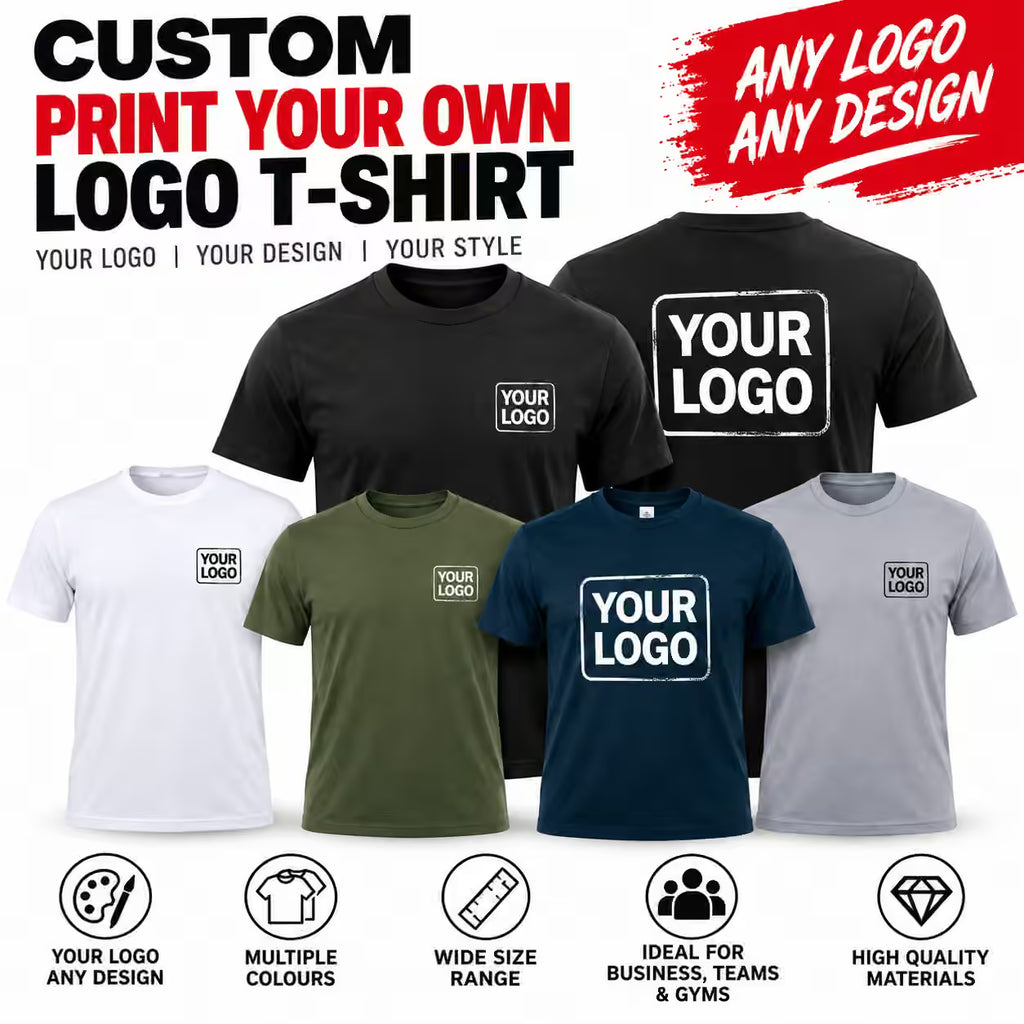 Custom Print Your Own Logo T-Shirt – Personalized Business, Gym & Team Shirt