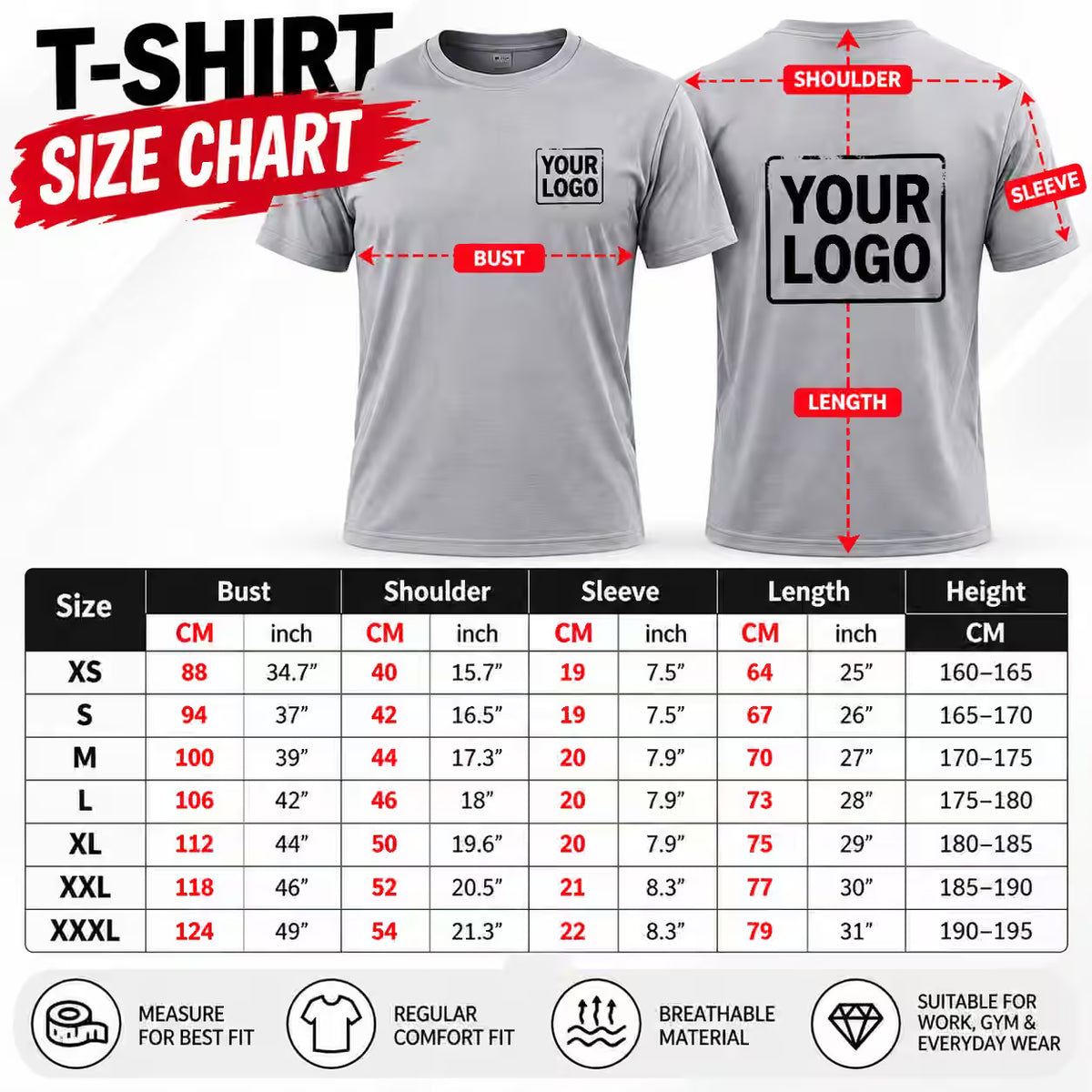 Custom Print Your Own Logo T-Shirt – Personalized Business, Gym & Team Shirt