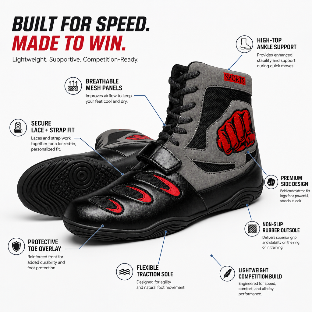 Professional Boxing Shoes | Lightweight High-Top Fight Footwear - FitZone360