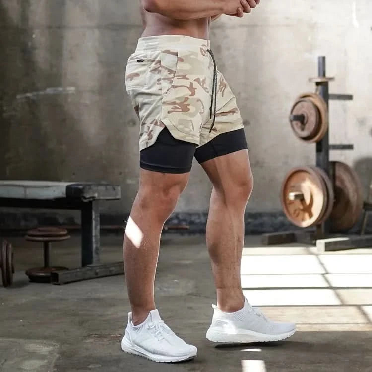 Men's 2-in-1 Camo Gym Running Shorts | Quick Dry, Summer Workout Activewear - FitZone360