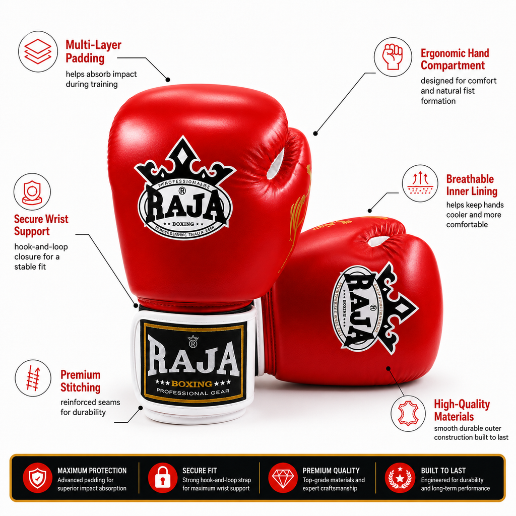 RAJA Professional Boxing Gloves – Muay Thai, Boxing, MMA & Dutch K1 Kickboxing Training Gloves