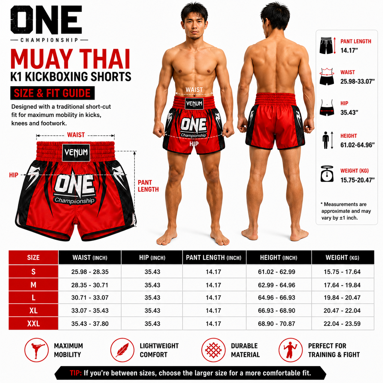 ONE Championship Muay Thai K1 Kickboxing Shorts