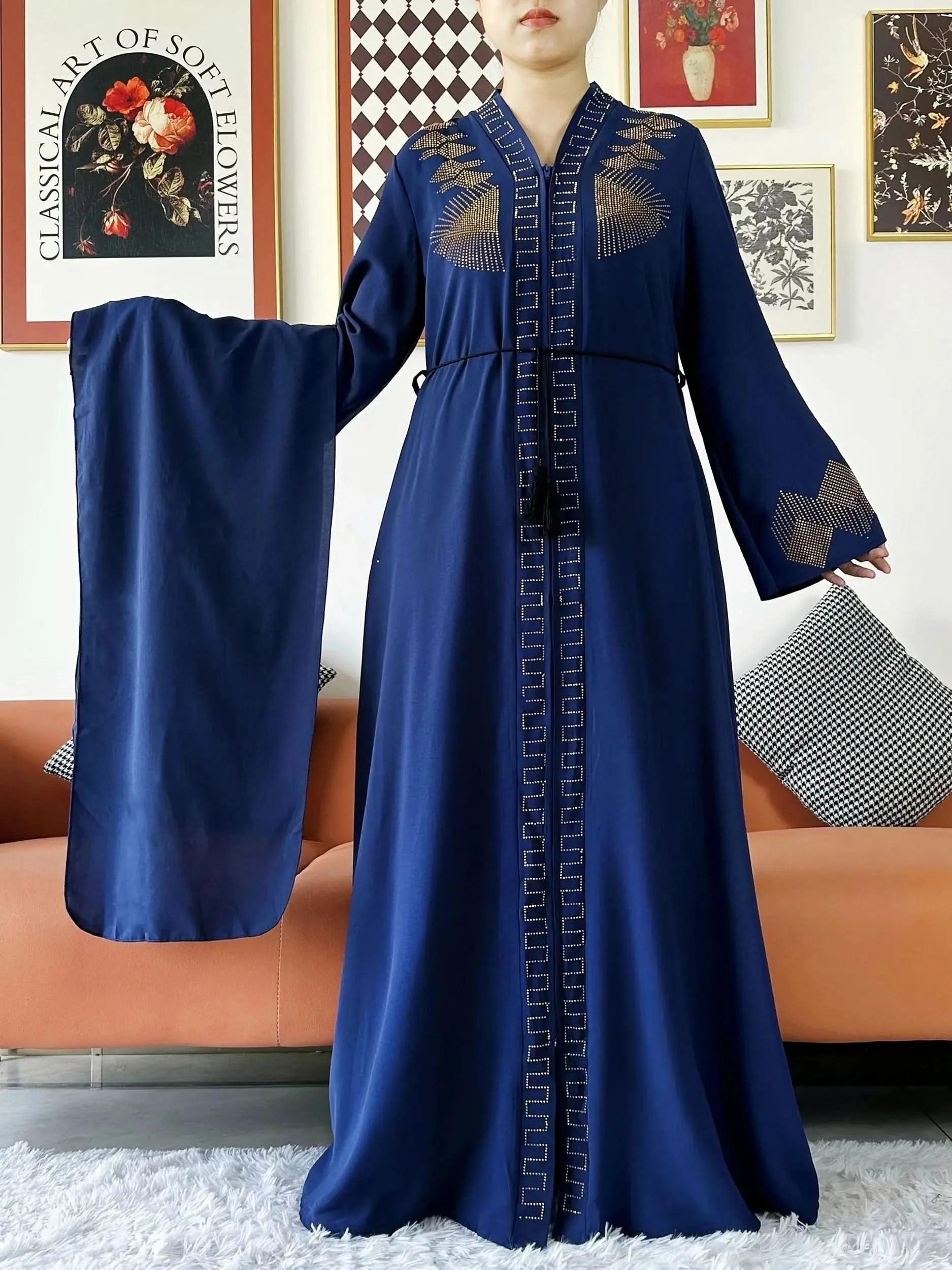 Elegant Chiffon Open Abaya with Zipper | Modest Muslim Women's Dress - FitZone360