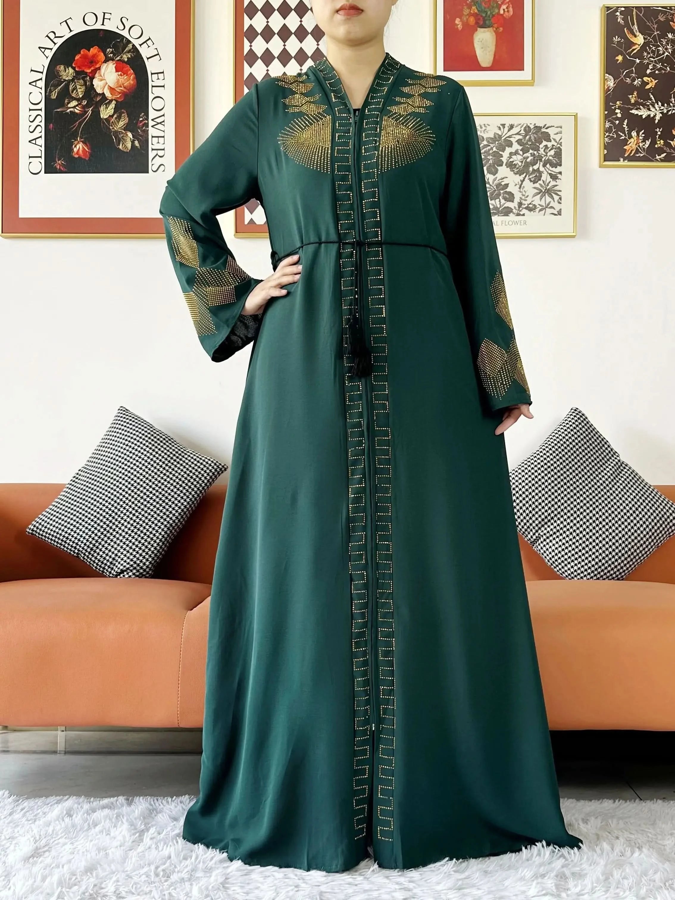 Elegant Chiffon Open Abaya with Zipper | Modest Muslim Women's Dress - FitZone360