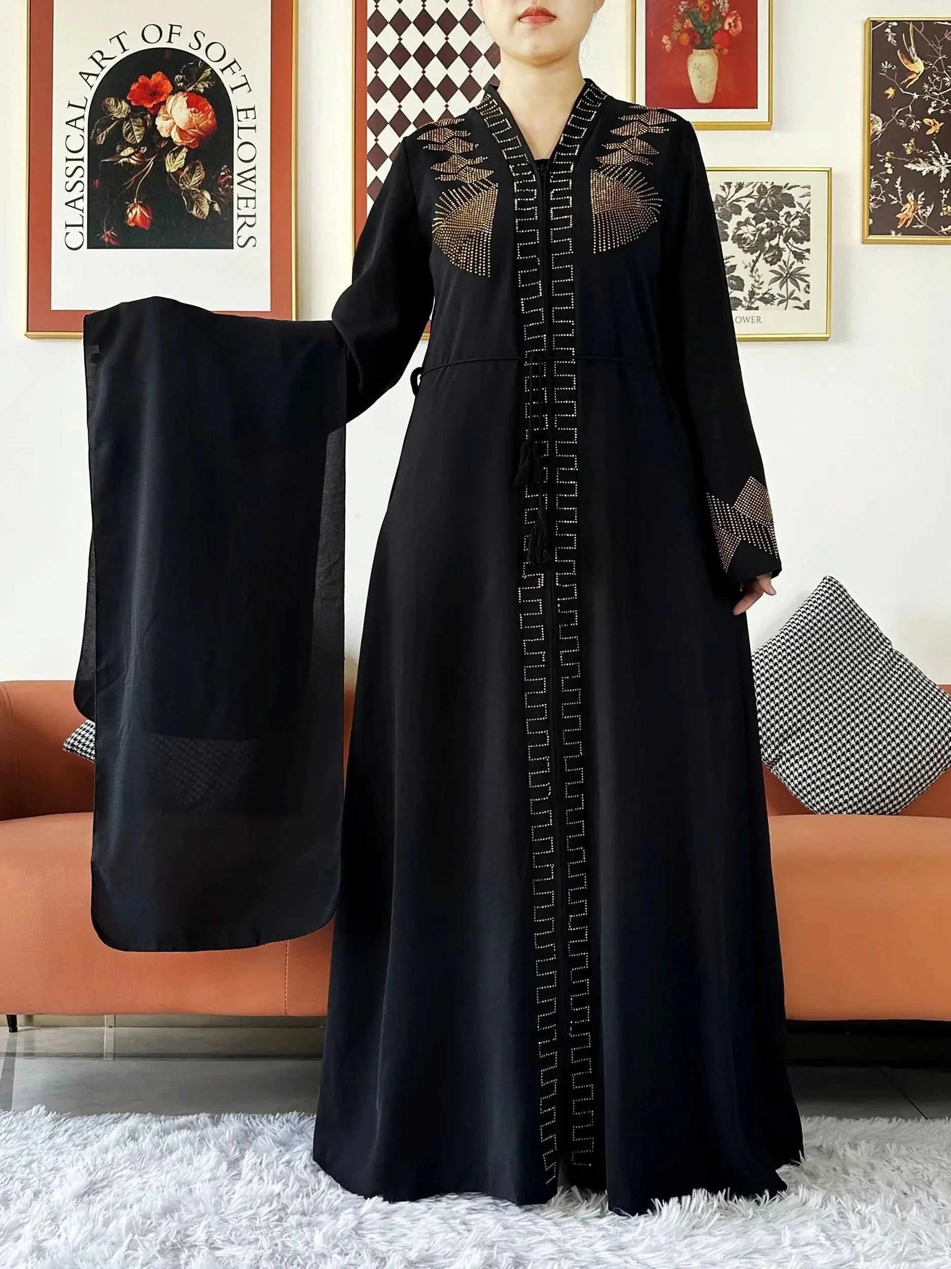 Elegant Chiffon Open Abaya with Zipper | Modest Muslim Women's Dress - FitZone360