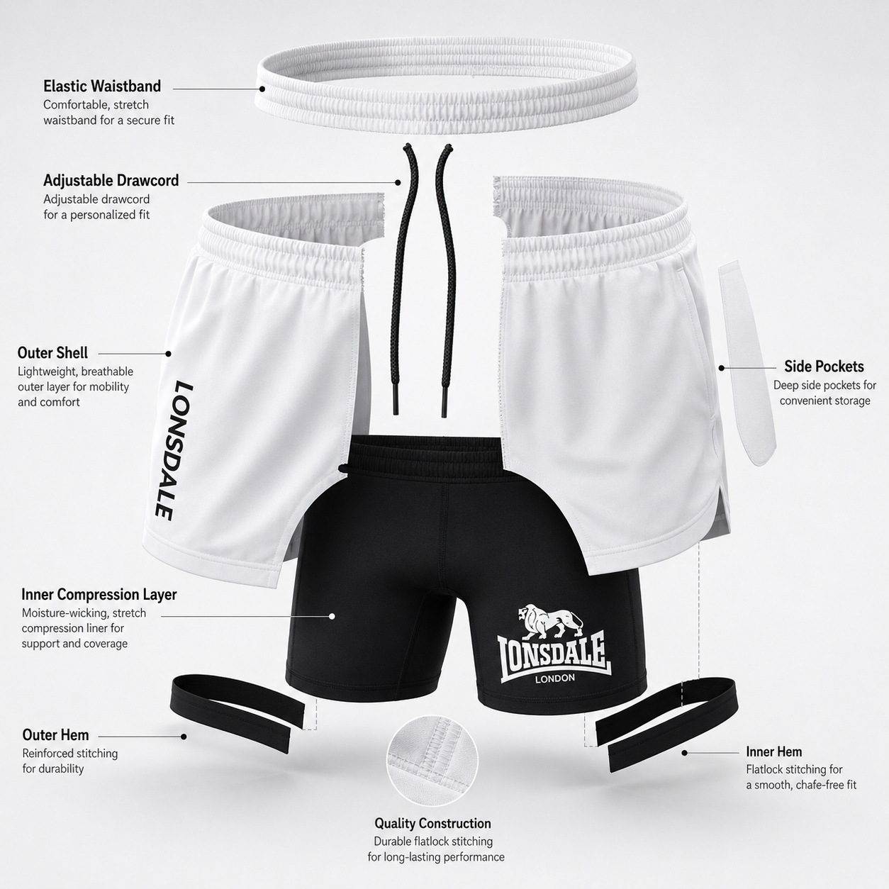 Lonsdale Slim Fit Training Shorts | Lightweight Athletic Performance - FitZone360