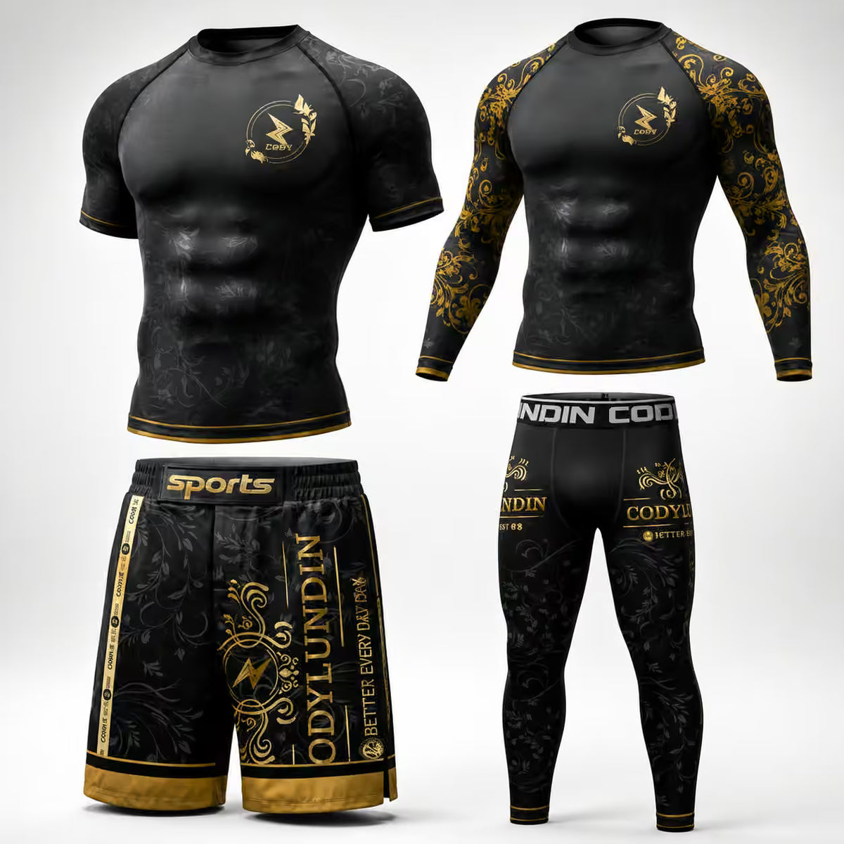 MMA & BJJ Training Set | Rash Guard Tops | Shorts for Jiu Jitsu