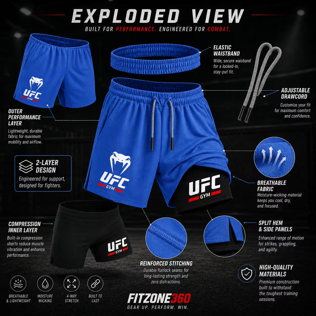 2-Layer MMA Compression Shorts | Muay Thai & Gym Training | SLIM Fit