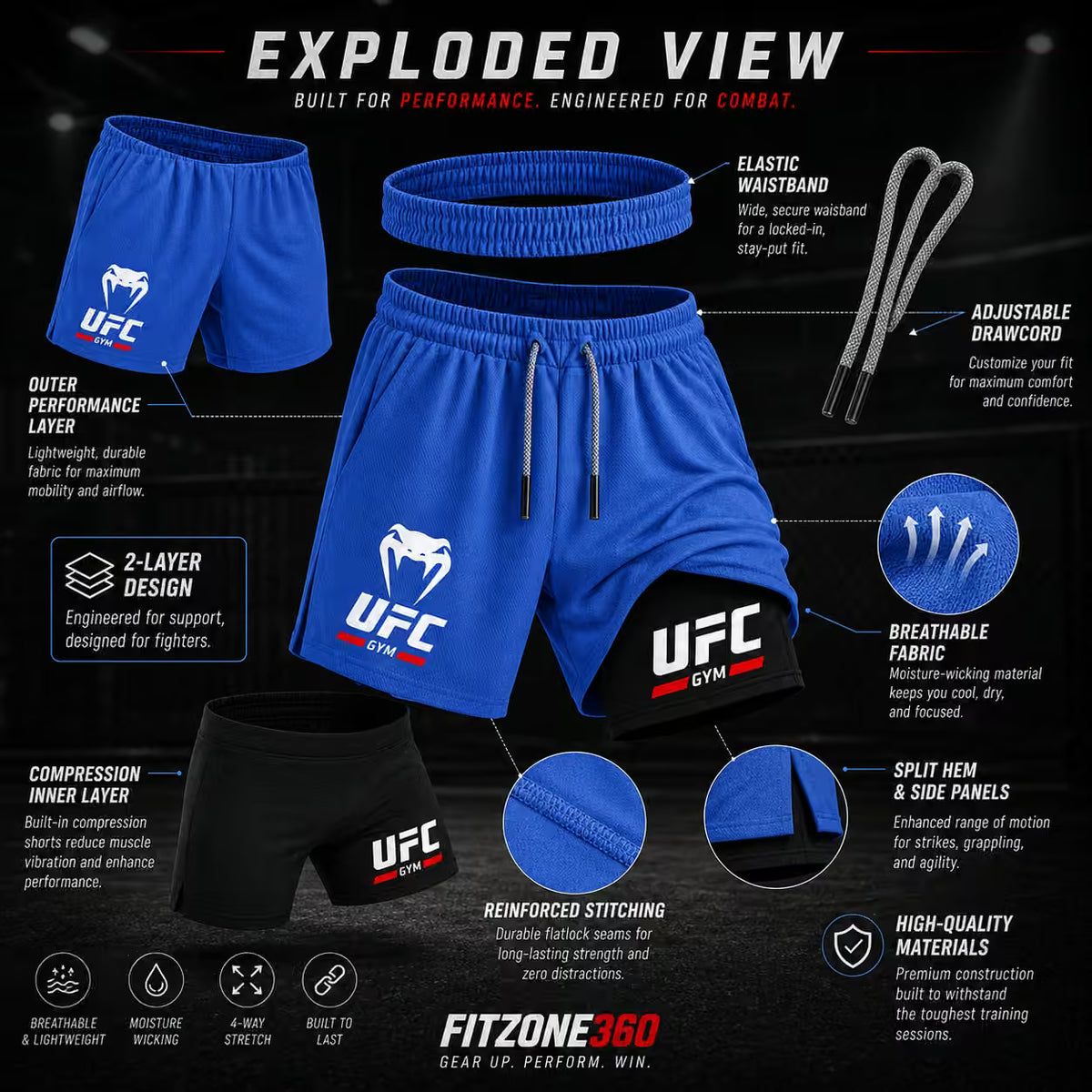 2-Layer MMA Compression Shorts | Muay Thai & Gym Training | SLIM Fit