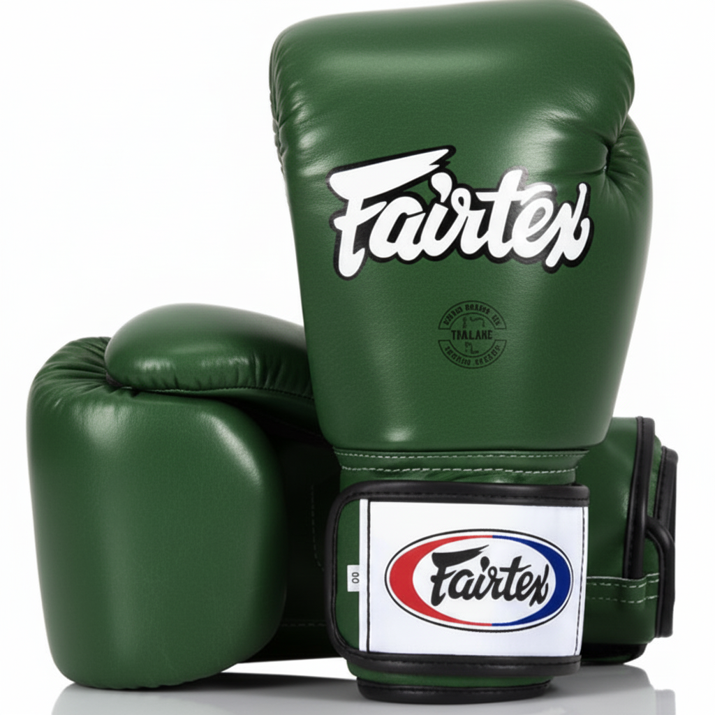 Green boxing gloves with Fairtex logo on a white background