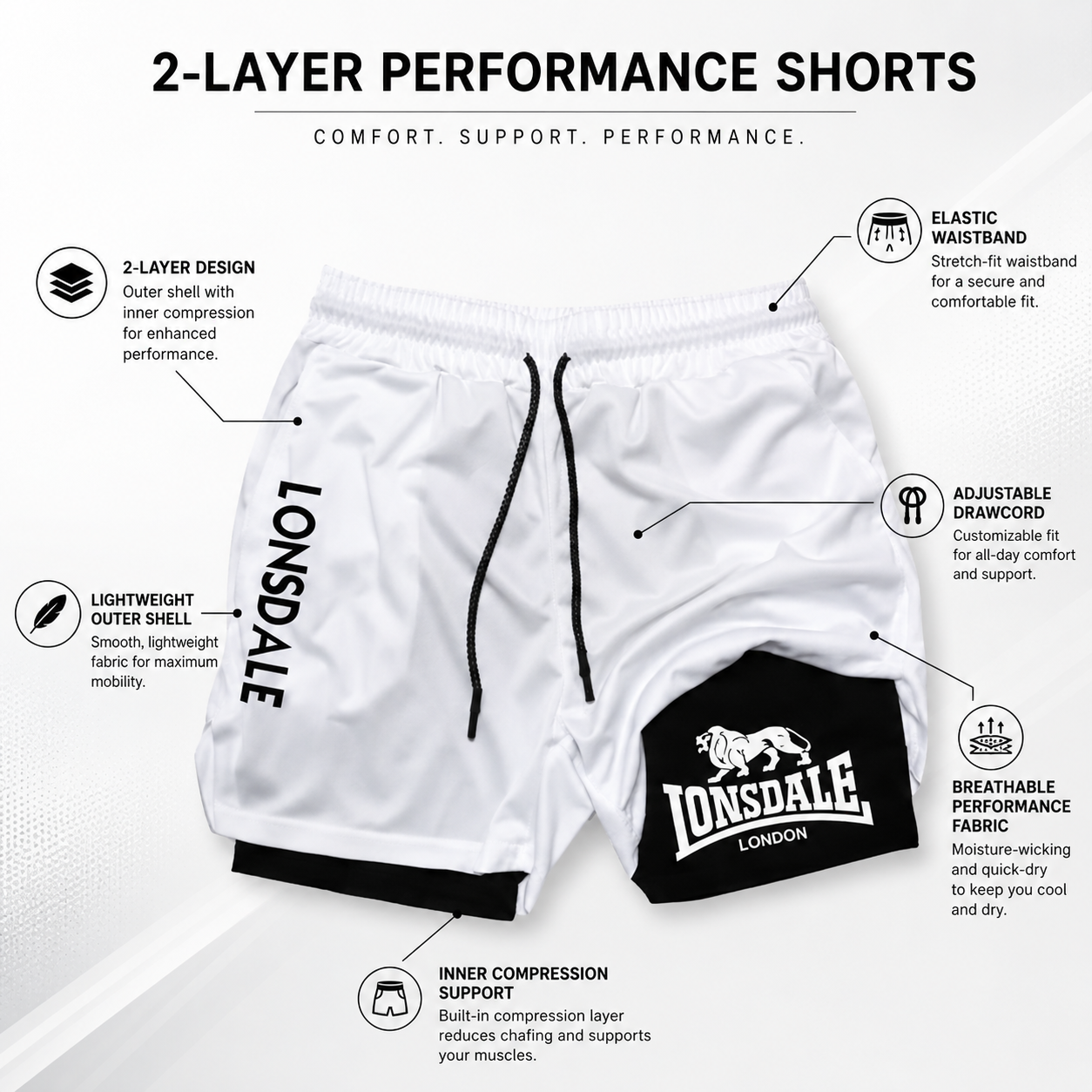 Lonsdale Slim Fit Training Shorts | Lightweight Athletic Performance - FitZone360