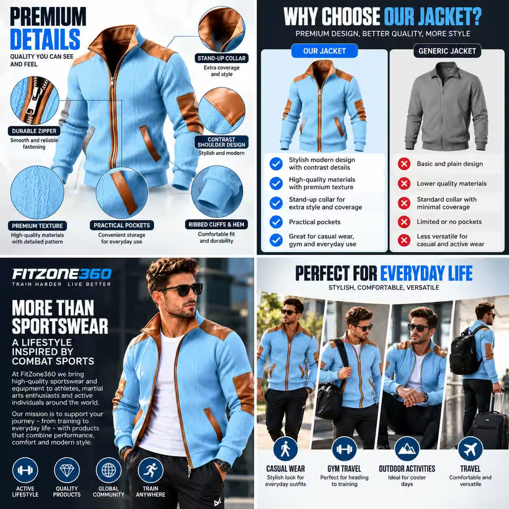 Men's Windproof Sports Jacket – Warm Zip-Up Casual Coat for Spring & Autumn