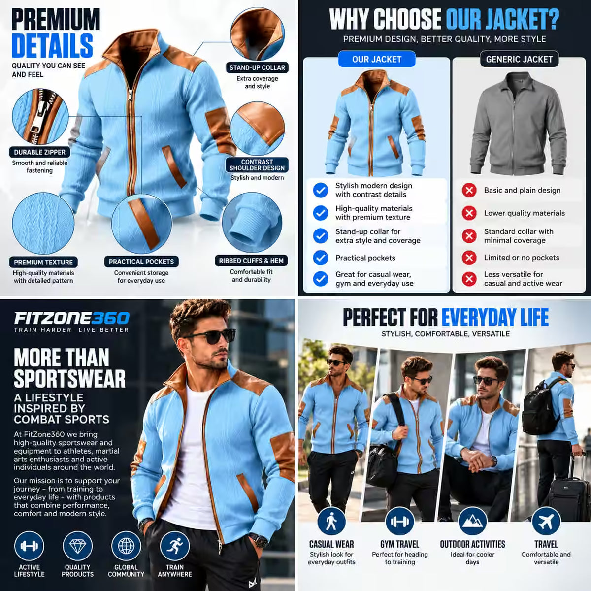 Men's Windproof Sports Jacket – Warm Zip-Up Casual Coat for Spring & Autumn