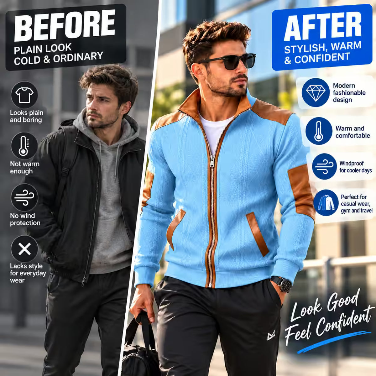 Men's Windproof Sports Jacket – Warm Zip-Up Casual Coat for Spring & Autumn